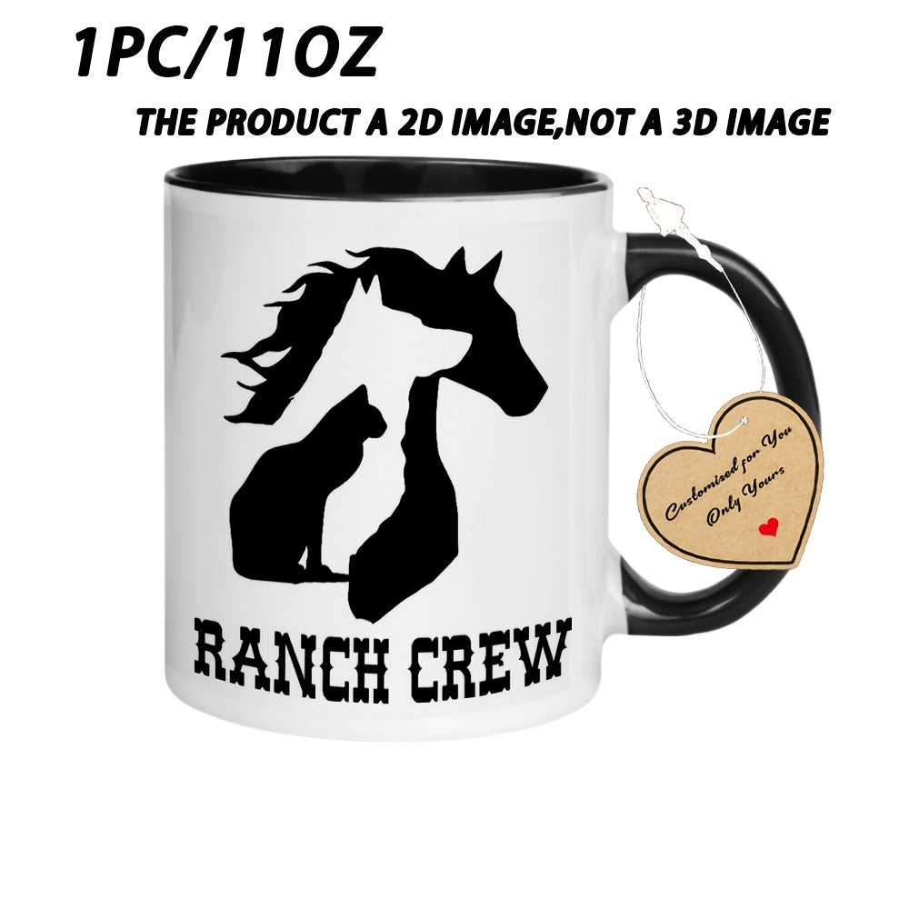 Tailorly Black Accent 11 oz Mug - Horse and Cat themed illustration