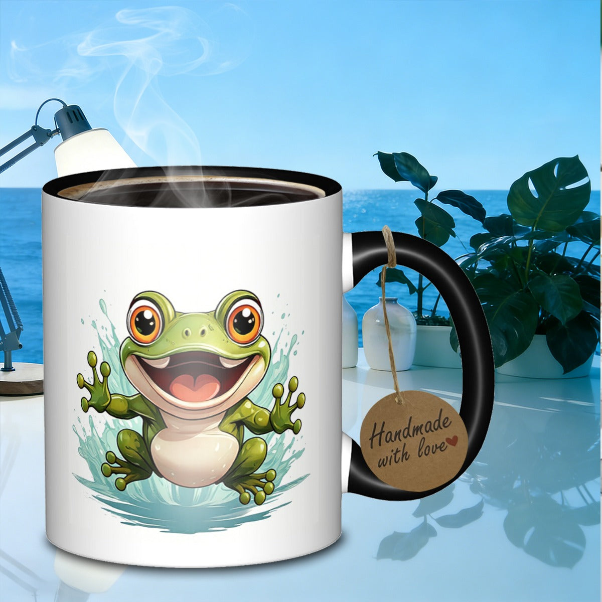 Tailorly Black Accent 11 oz Mug - cartoon frog