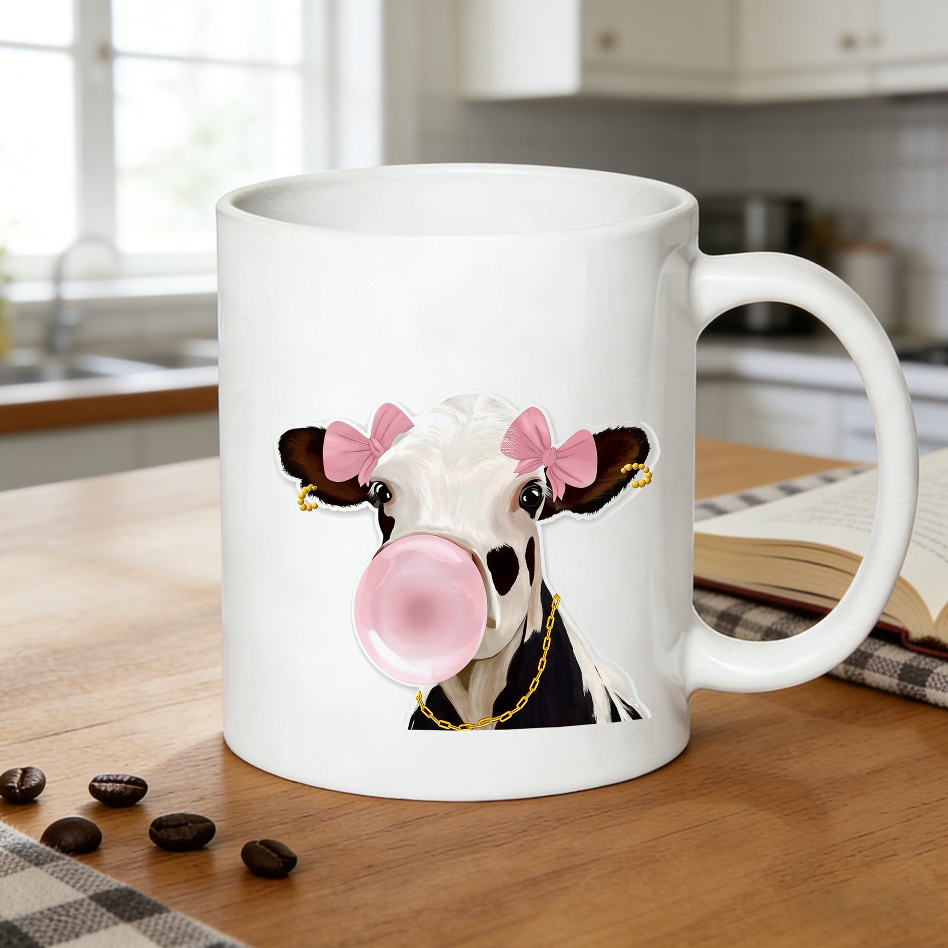 Tailorly White Ceramic 11 oz Mug - stylish cow