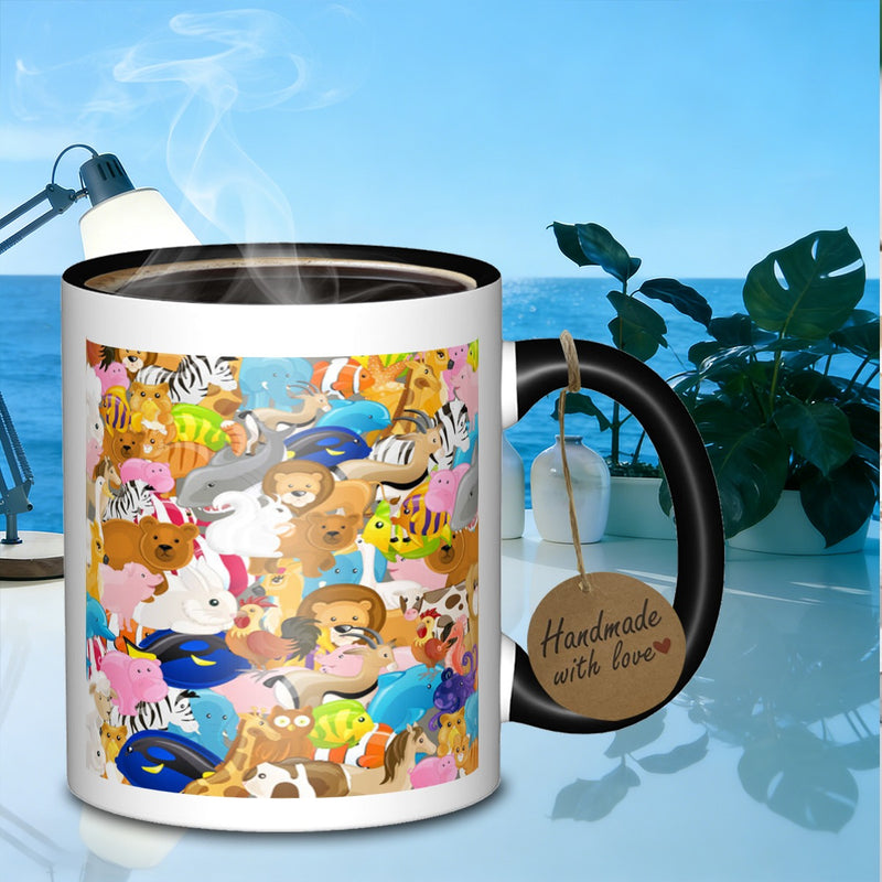 Tailorly Black Accent 11 oz Mug - cartoon animal collage