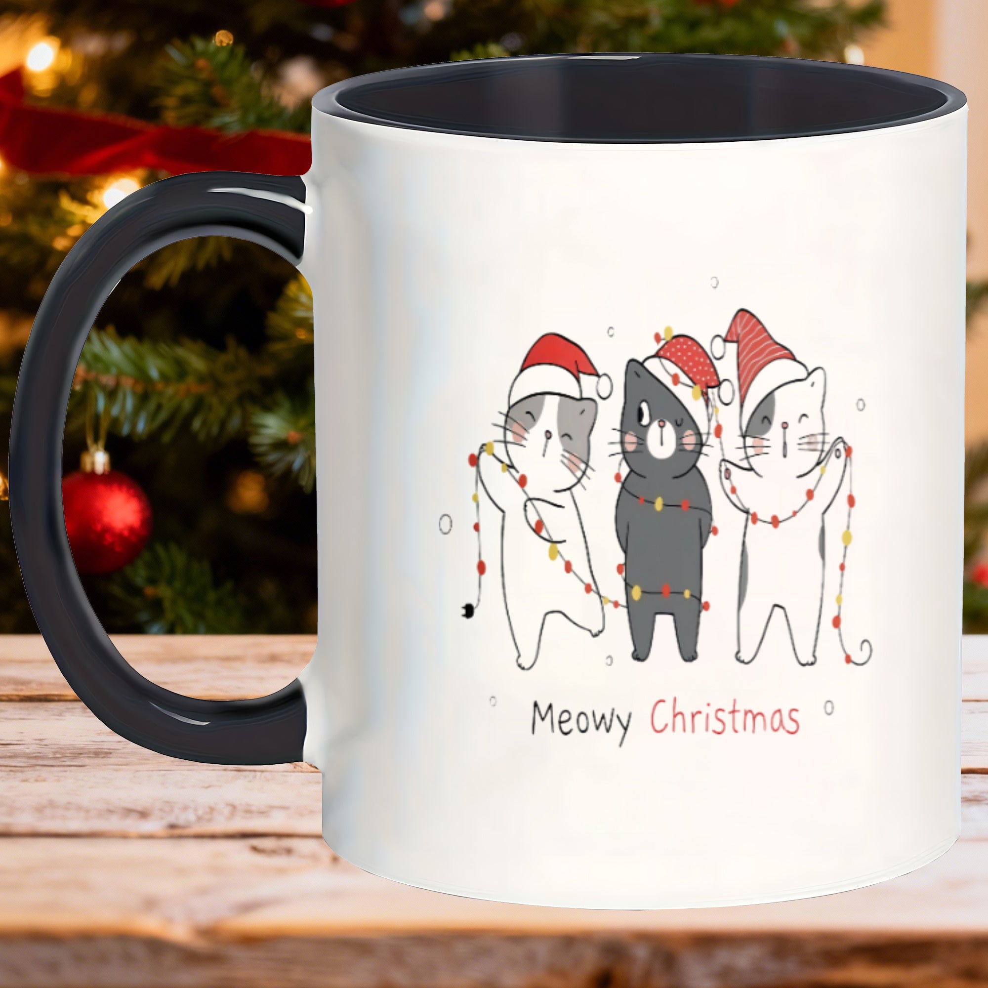 Tailorly Black Accent 11 oz Mug - whimsical charm mug adorable kitten design christmas text mugs women great as thank you gifts funny