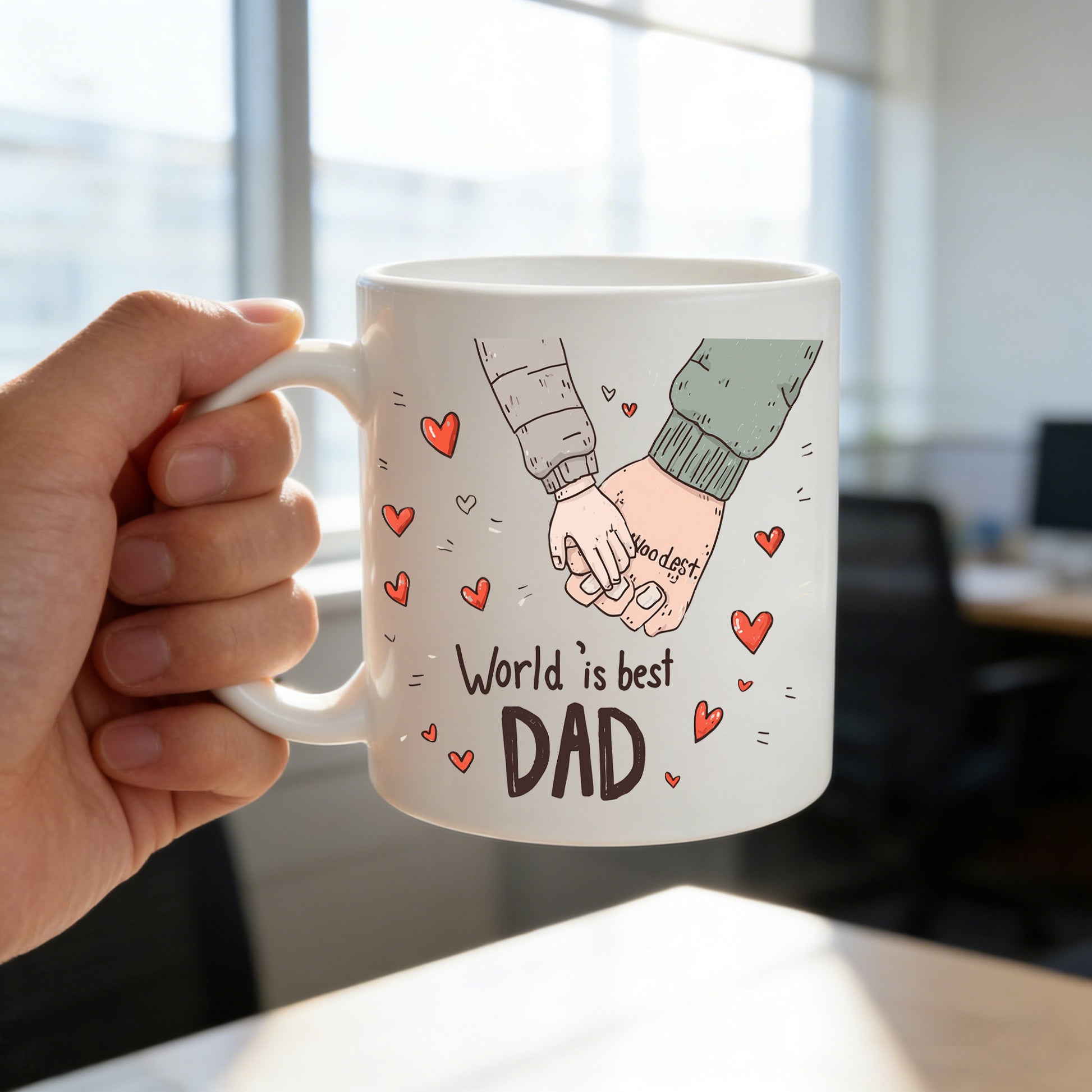 Tailorly White Ceramic 11 oz Mug - hand holding