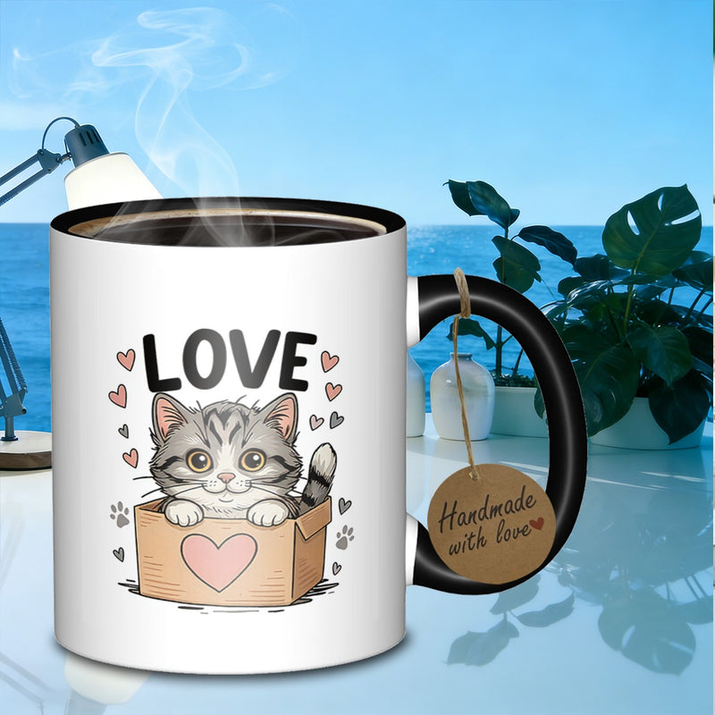 Tailorly Black Accent 11 oz Mug - cute kitten in box