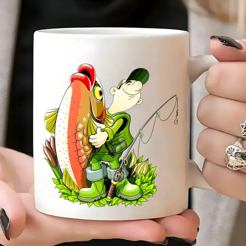 Tailorly White Ceramic 11 oz Mug - fishing themed angler