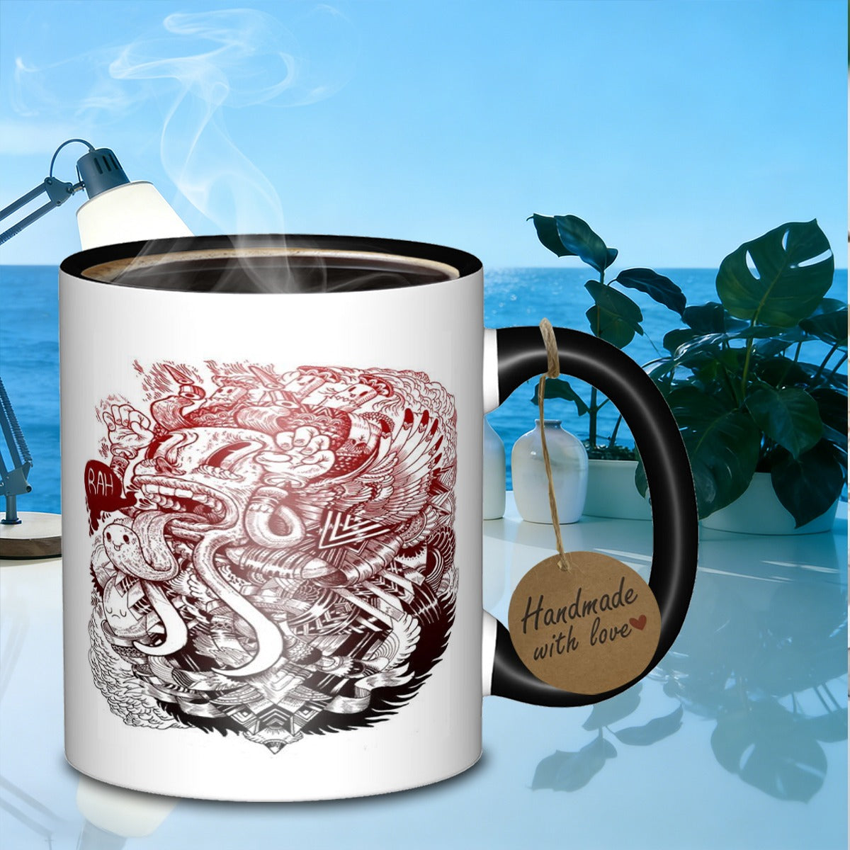 Tailorly Black Accent 11 oz Mug - surreal monster doodle