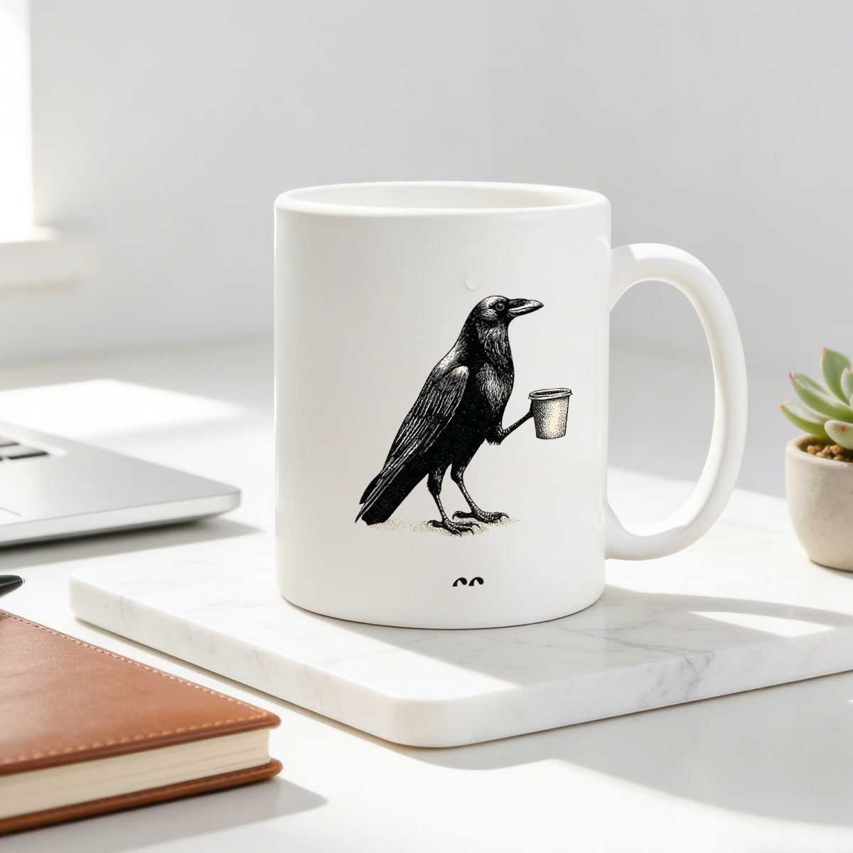Tailorly White Ceramic 11 oz Mug - cute bird