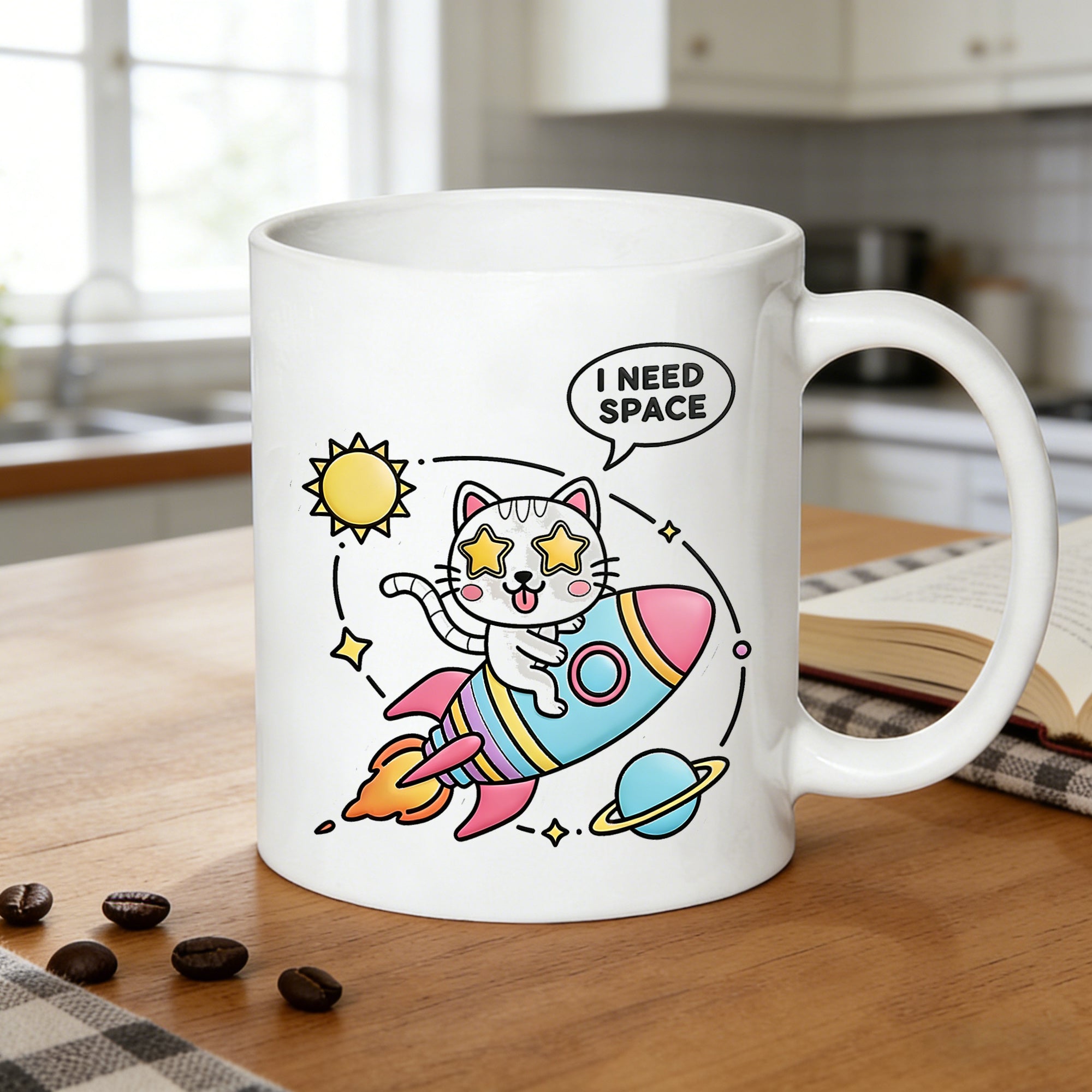 Tailorly White Ceramic 11 oz Mug - cute cartoon cat