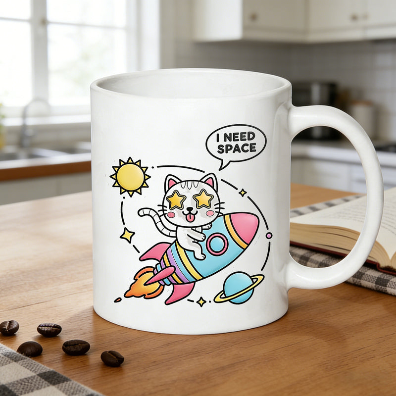 Tailorly White Ceramic 11 oz Mug - cute cartoon cat