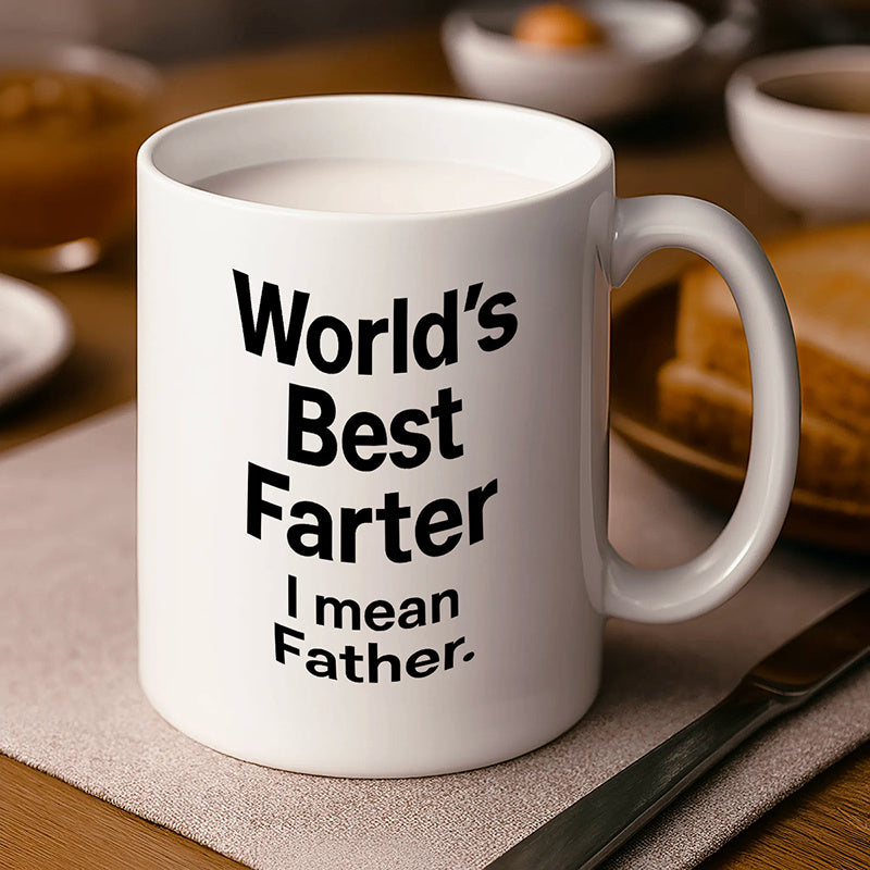 Tailorly White Ceramic 11 oz Mug - farter i mean father text design