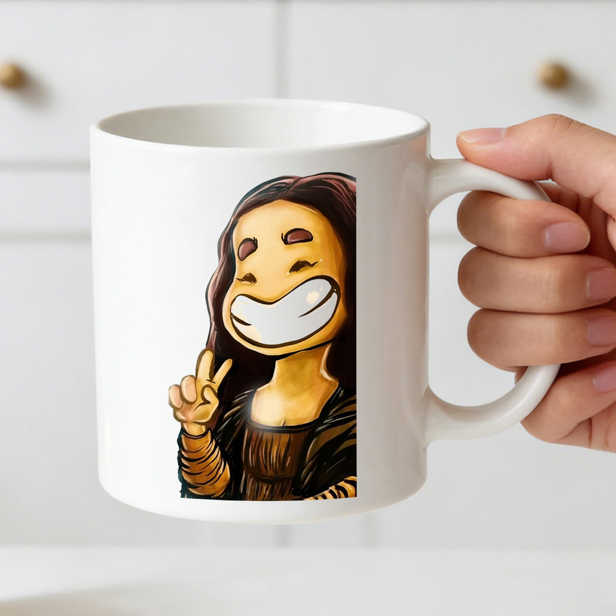 Tailorly White Ceramic 11 oz Mug - peace sign with funny style