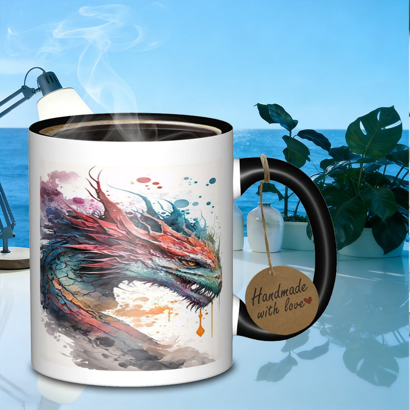 Tailorly Black Accent 11 oz Mug - watercolor dragon