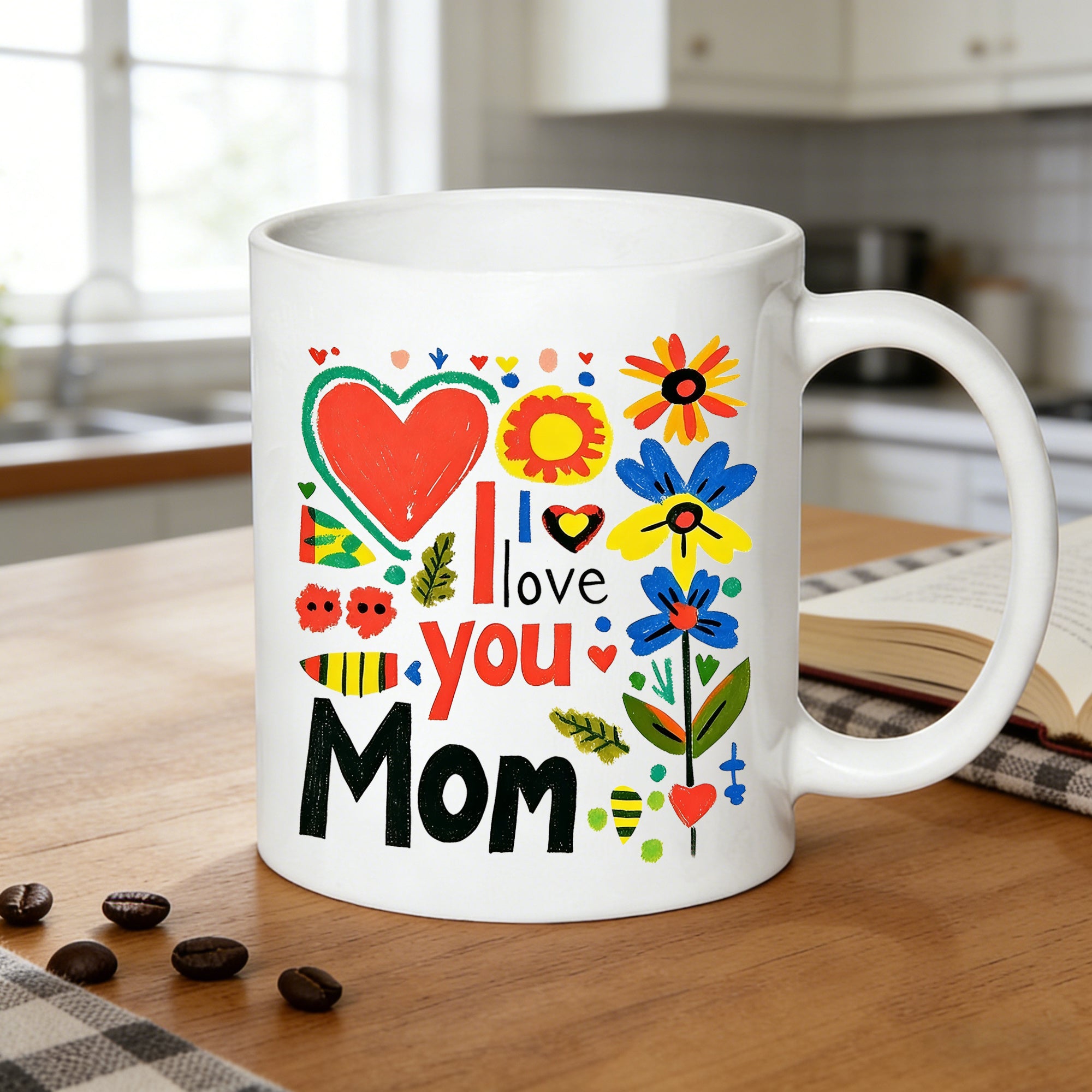 Tailorly White Ceramic 11 oz Mug - colorful hand drawn floral