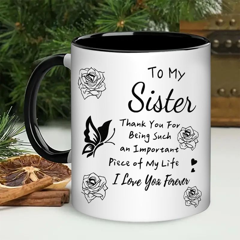 Tailorly Black Accent 11 oz Mug - 1pc cup 11oz with black ideal for tea hot drinks keepsake for sisters birthday christmas gift _fed90d6240004bc7b55025a54a905479