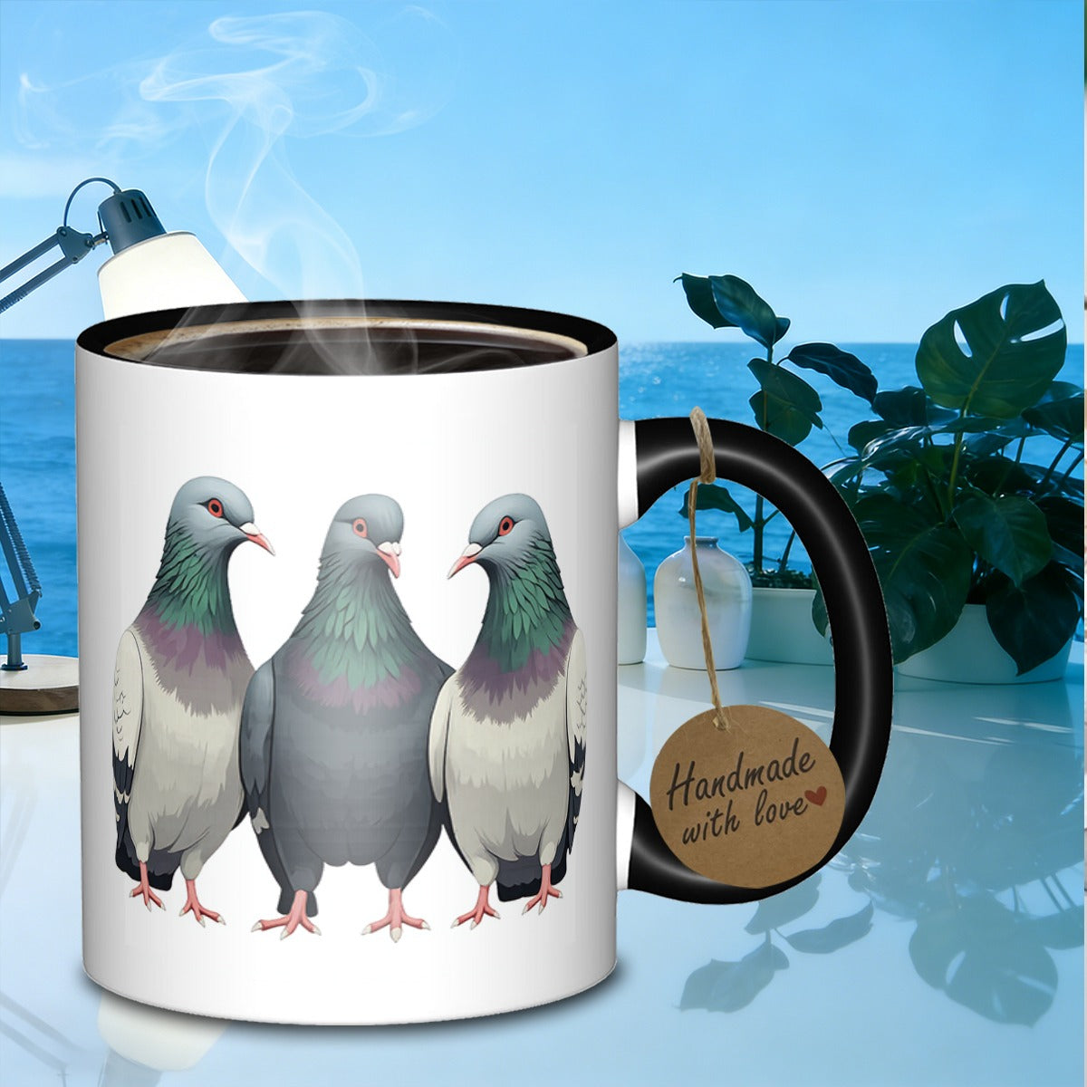 Tailorly Black Accent 11 oz Mug - three pigeons