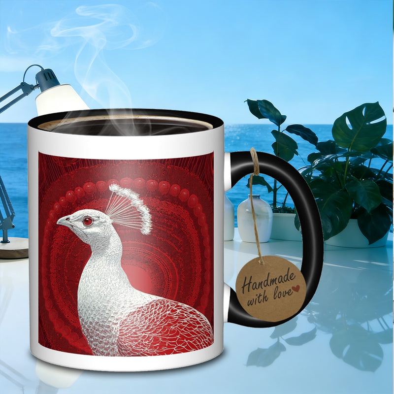 Tailorly Black Accent 11 oz Mug - mandala artwork featuring a peacock