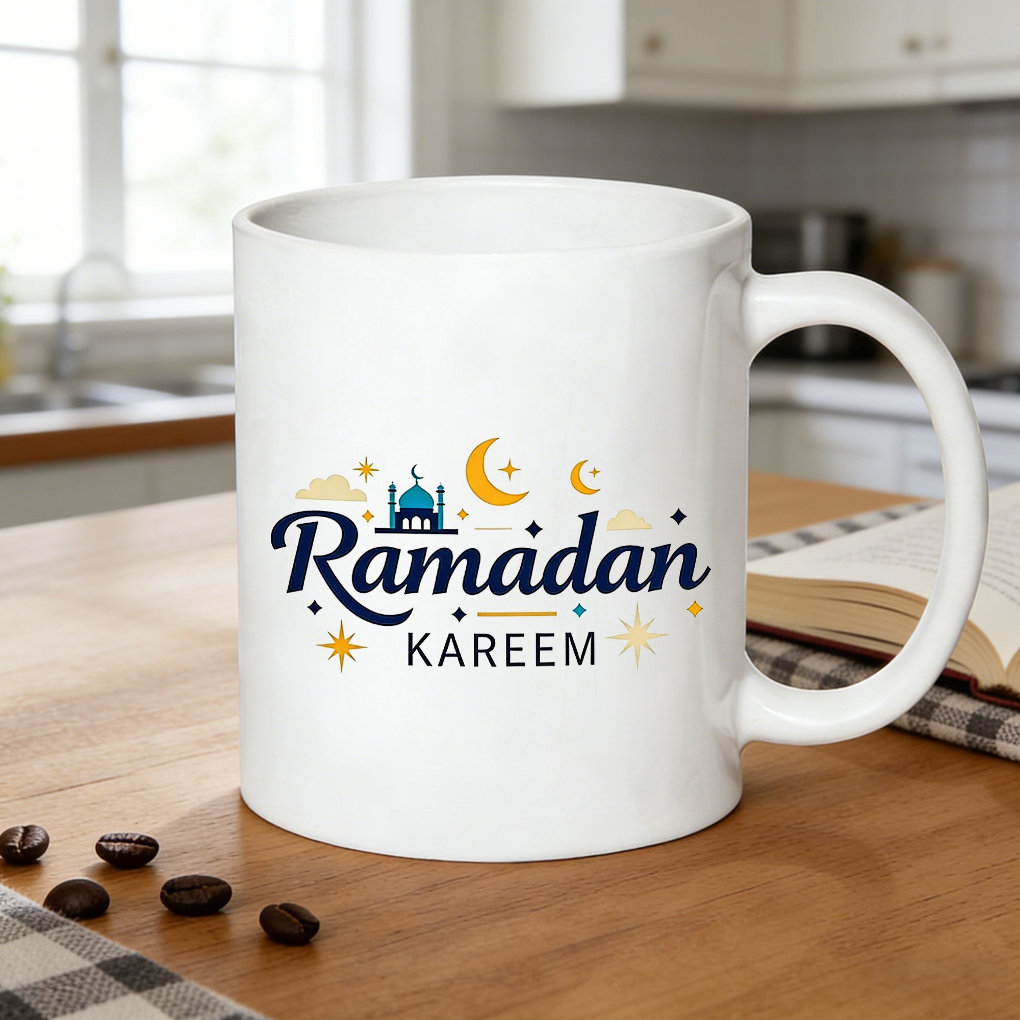 Tailorly White Ceramic 11 oz Mug - islamic moon design