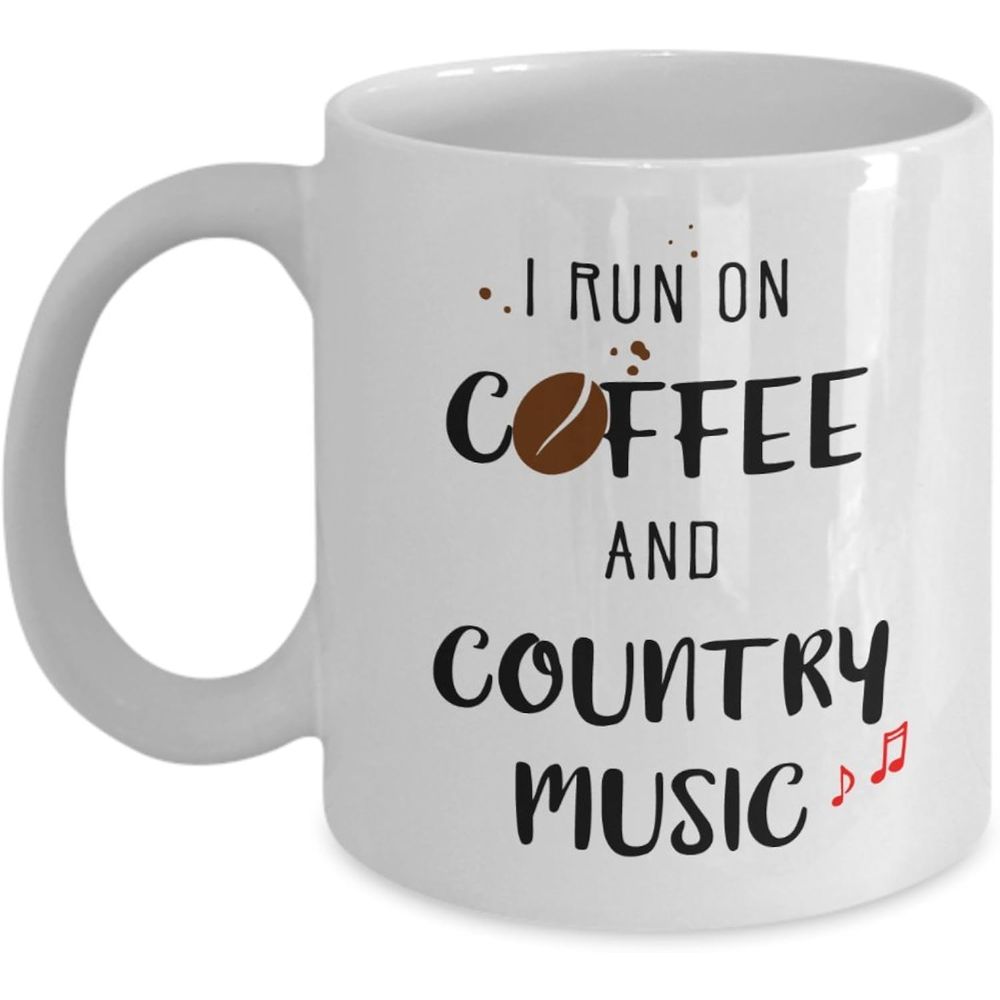 Tailorly White Ceramic 11 oz Mug - country music text with rim colorful