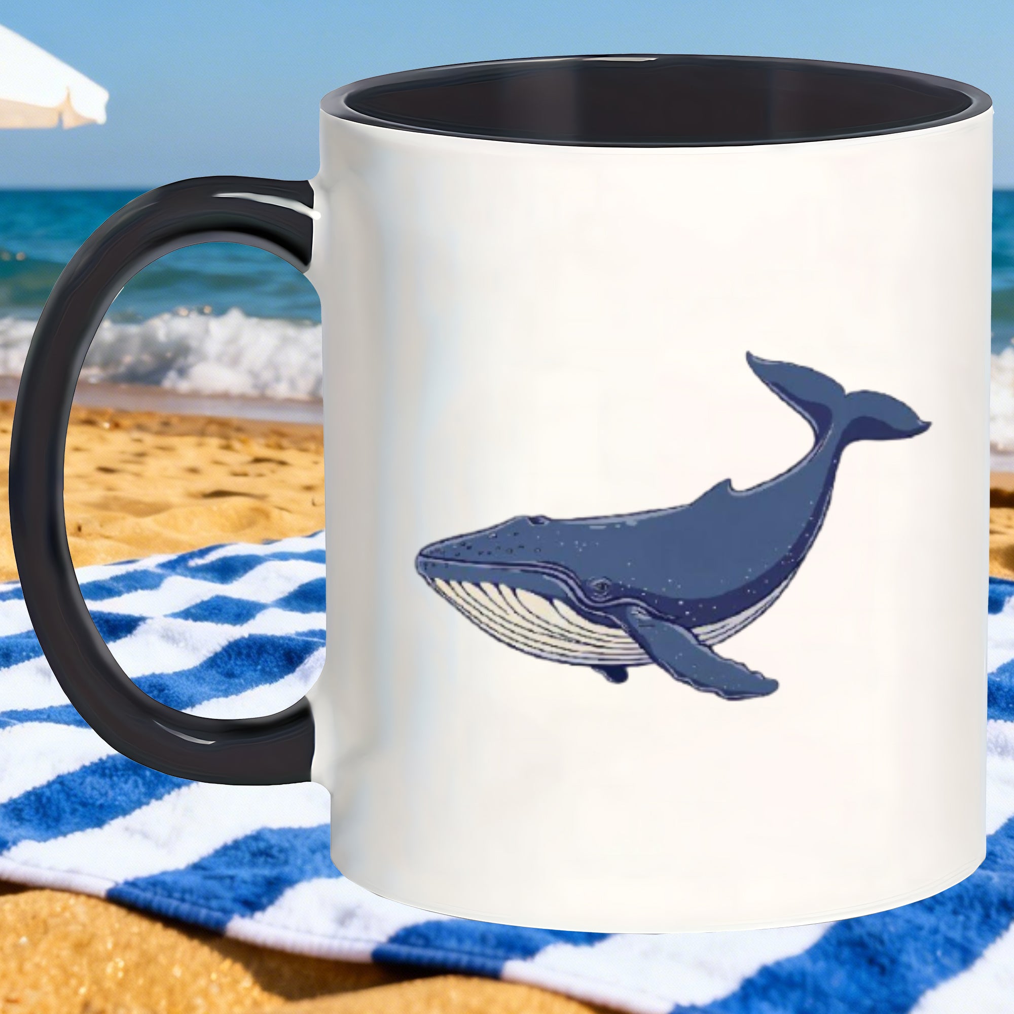 Tailorly Black Accent 11 oz Mug - unique navy mugs with a black handle ideal for women and perfect as thank you gifts or humorous birthday