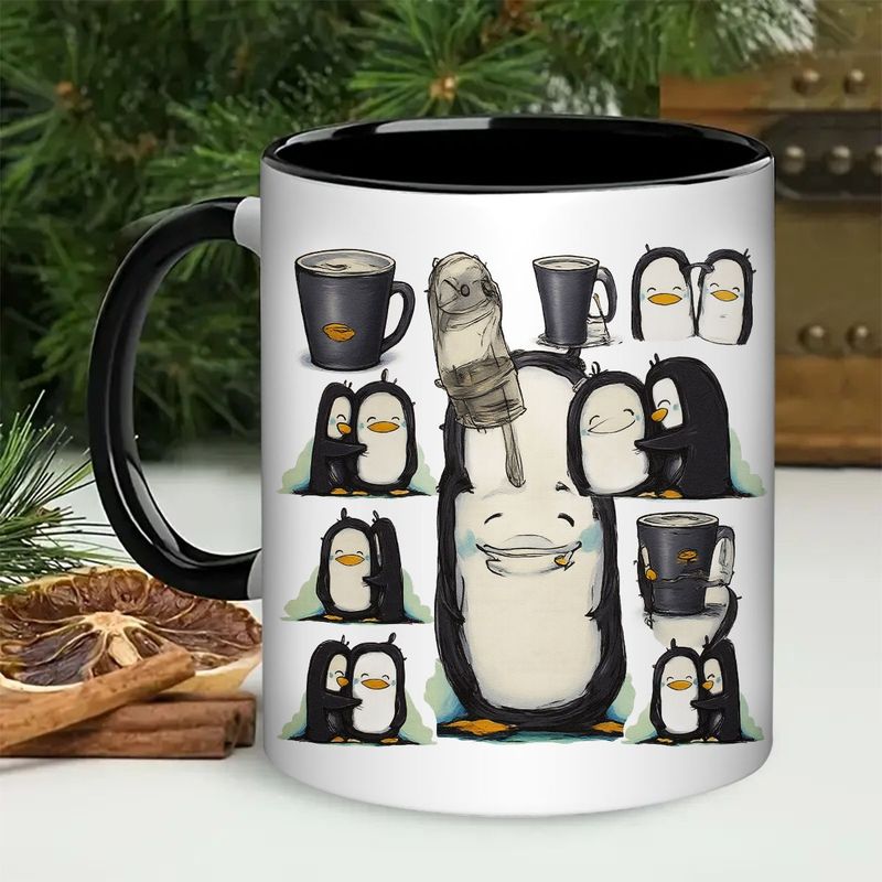 Tailorly Black Accent 11 oz Mug - penguin face and eyes