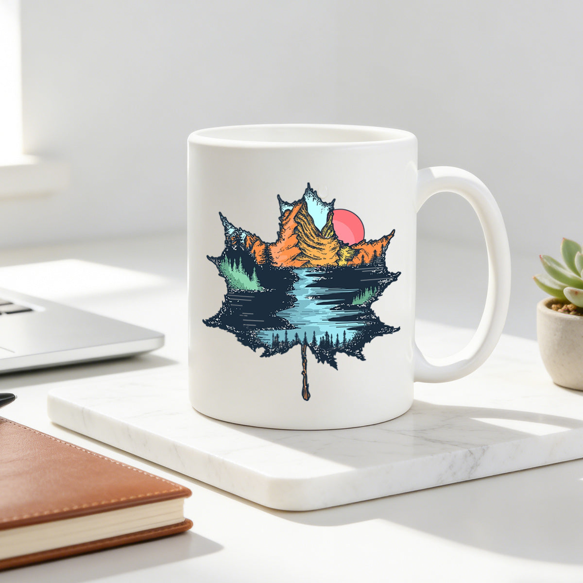 Tailorly White Ceramic 11 oz Mug - scenic print of a sunset
