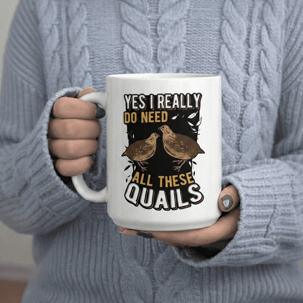 Tailorly White Ceramic 11 oz Mug - Yes I Really Do Need All Quails Funny Quail