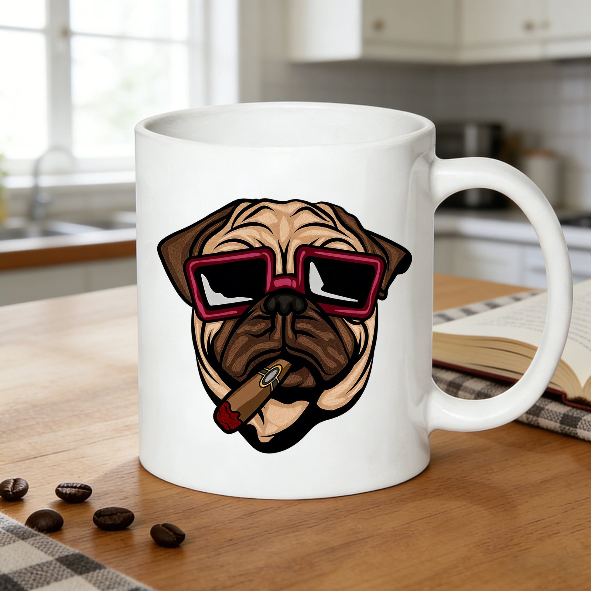 Tailorly White Ceramic 11 oz Mug - cool pug with cigar