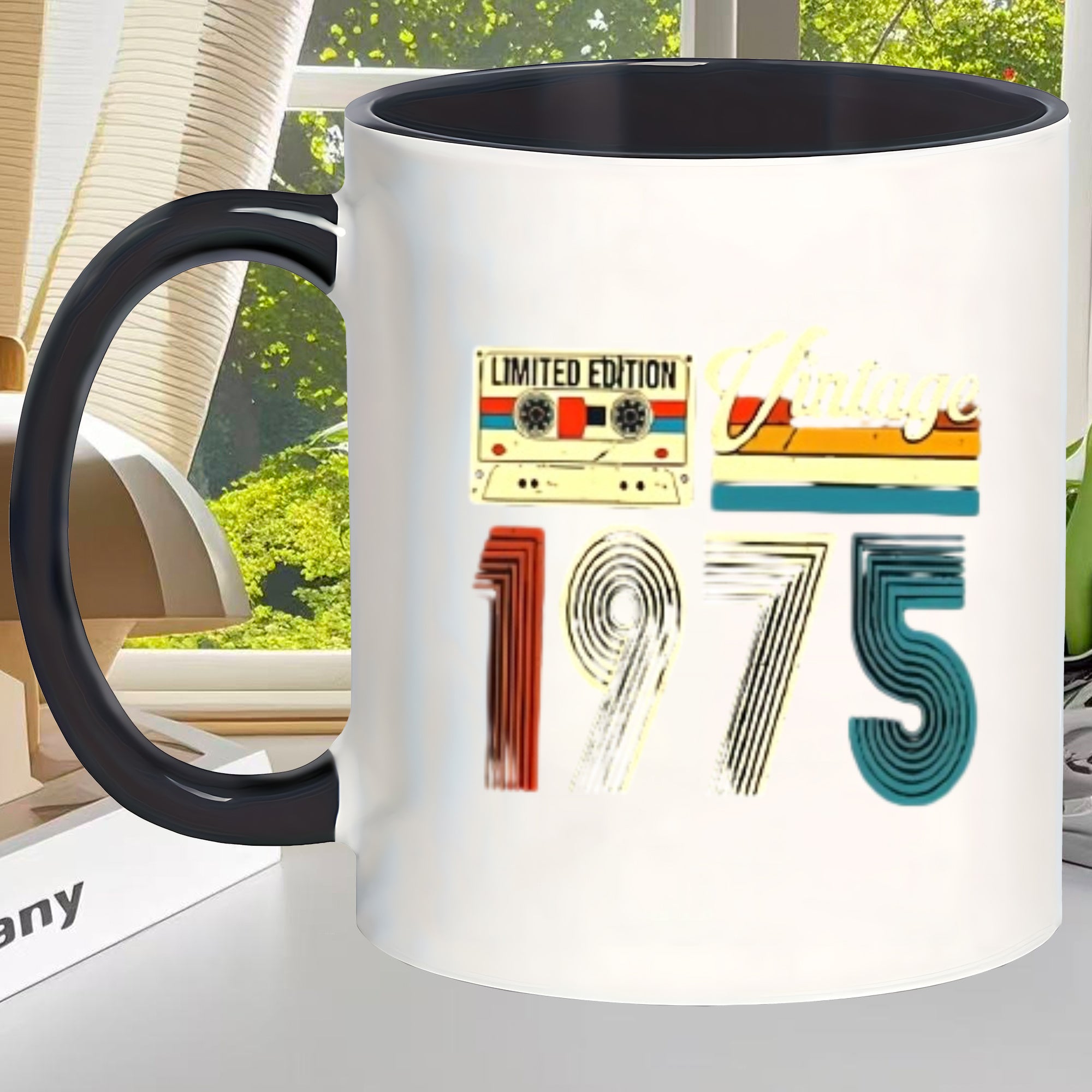 Tailorly Black Accent 11 oz Mug - vintage 1975 cassette tape