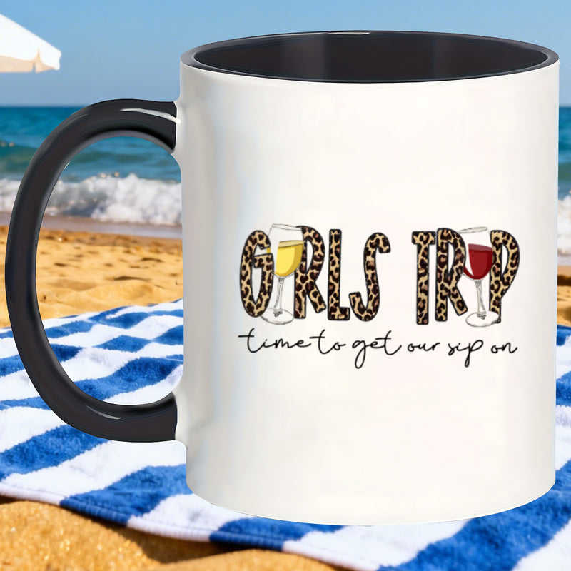 Tailorly Black Accent 11 oz Mug - girls trip themed mug with lid coffee cup durable hand wash only themed for bff christmas gifts valentine day novelty