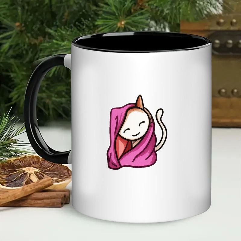 Tailorly Black Accent 11 oz Mug - cute pink hoodie and white spot
