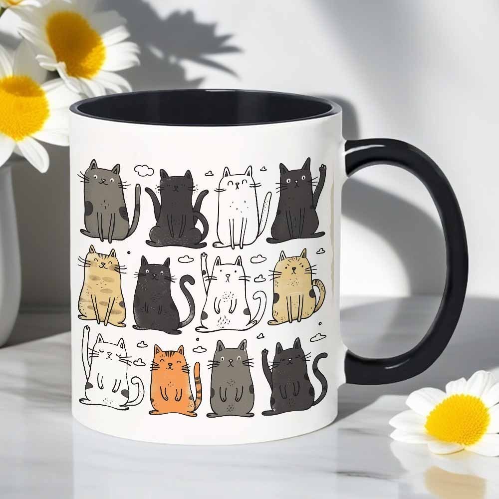 Tailorly Black Accent 11 oz Mug - hand drawn cat