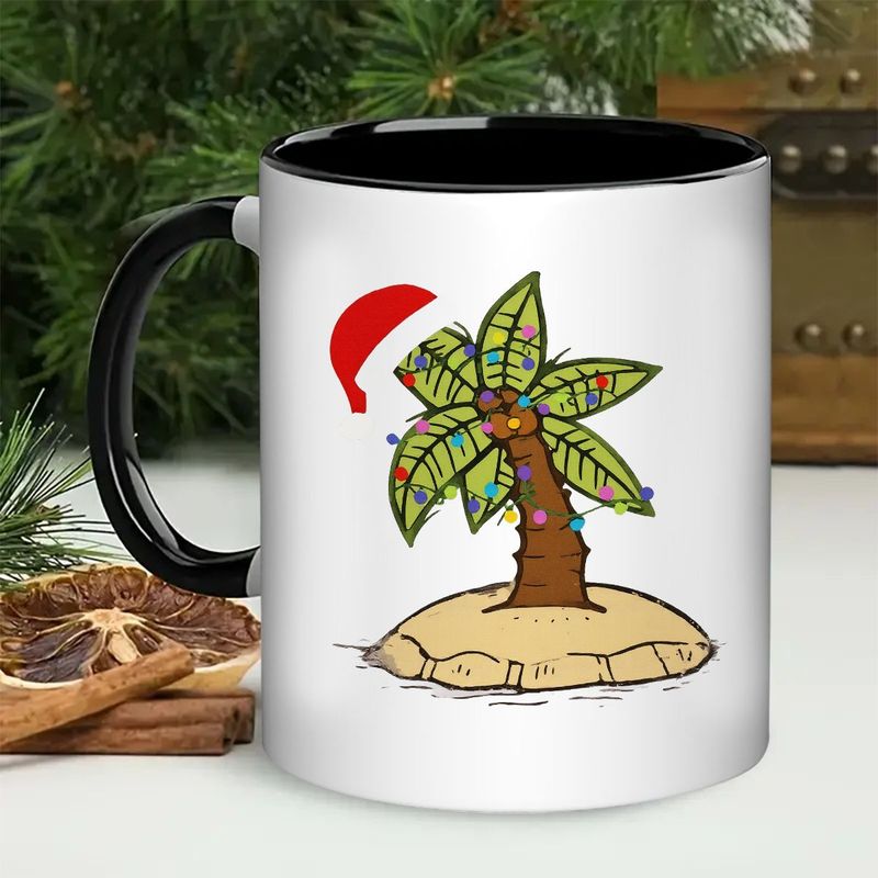 Tailorly Black Accent 11 oz Mug - palm with a santa hat
