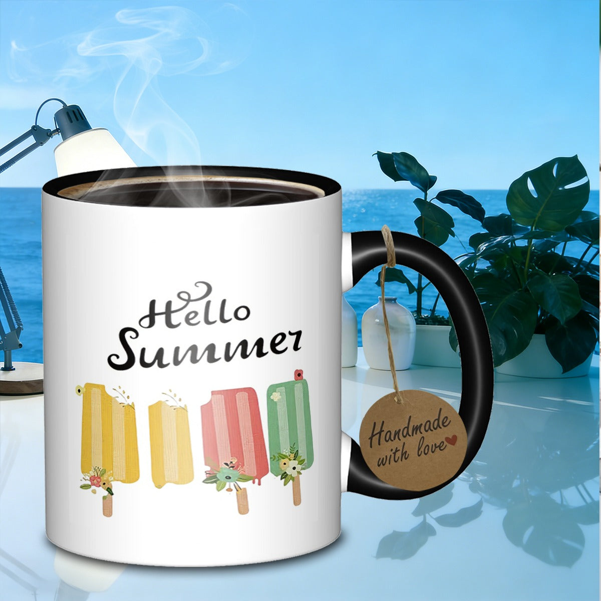 Tailorly Black Accent 11 oz Mug - hello summer flowers