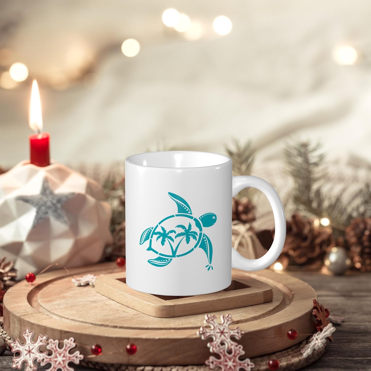Tailorly White Ceramic 11 oz Mug - turtle themed design