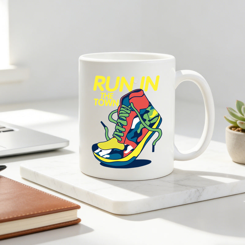 Tailorly White Ceramic 11 oz Mug - camo sneaker art