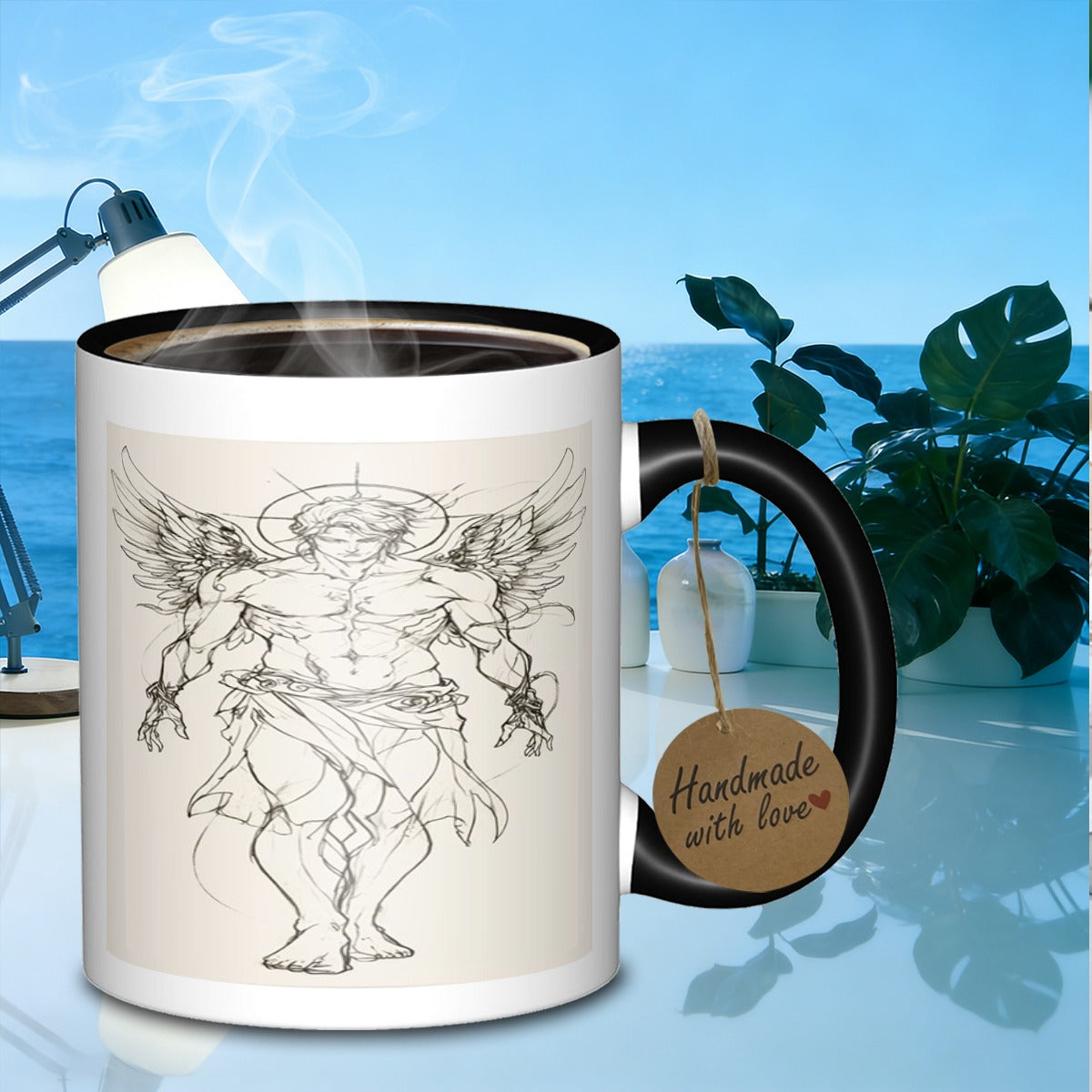 Tailorly Black Accent 11 oz Mug - winged ethereal figure