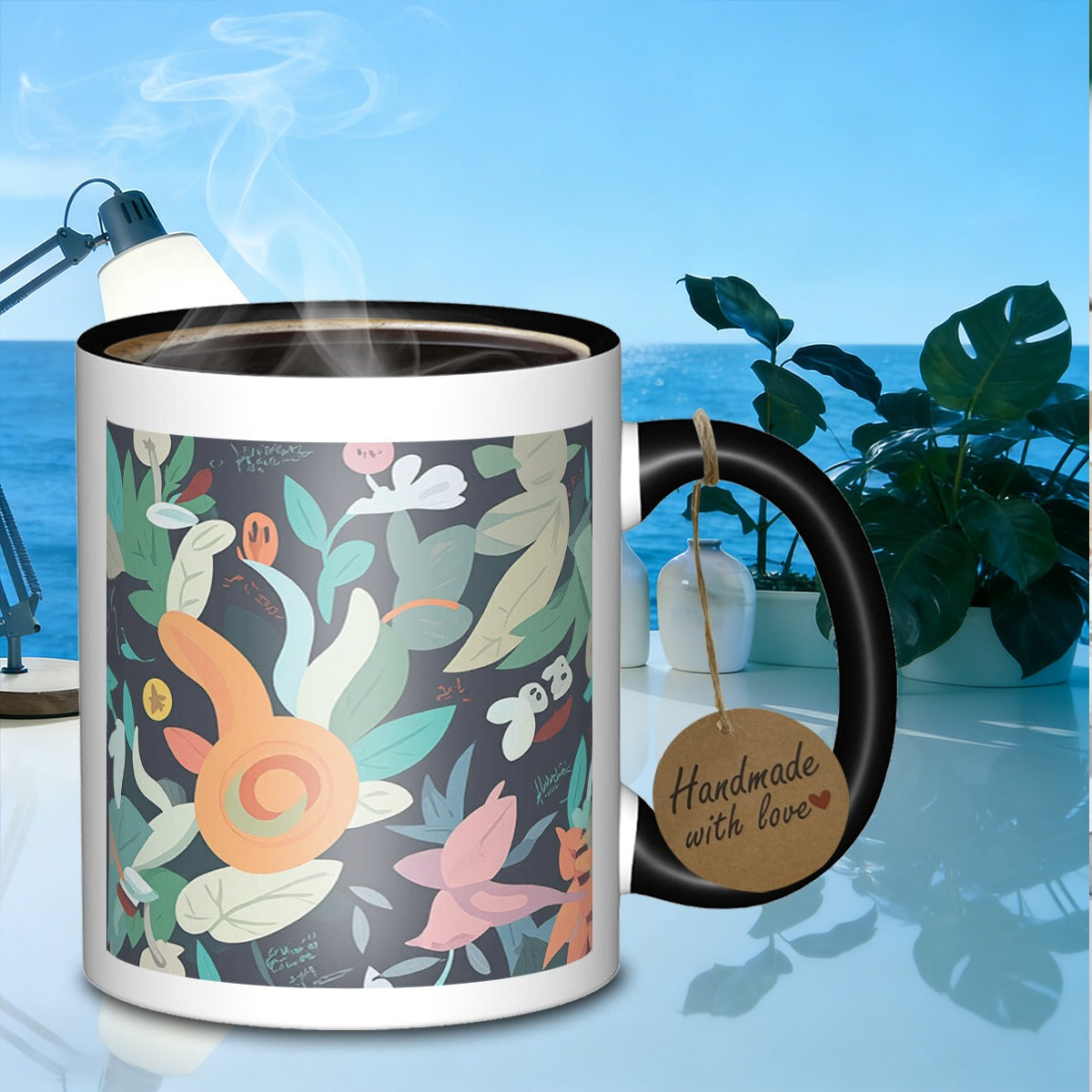 Tailorly Black Accent 11 oz Mug - floral arrangement