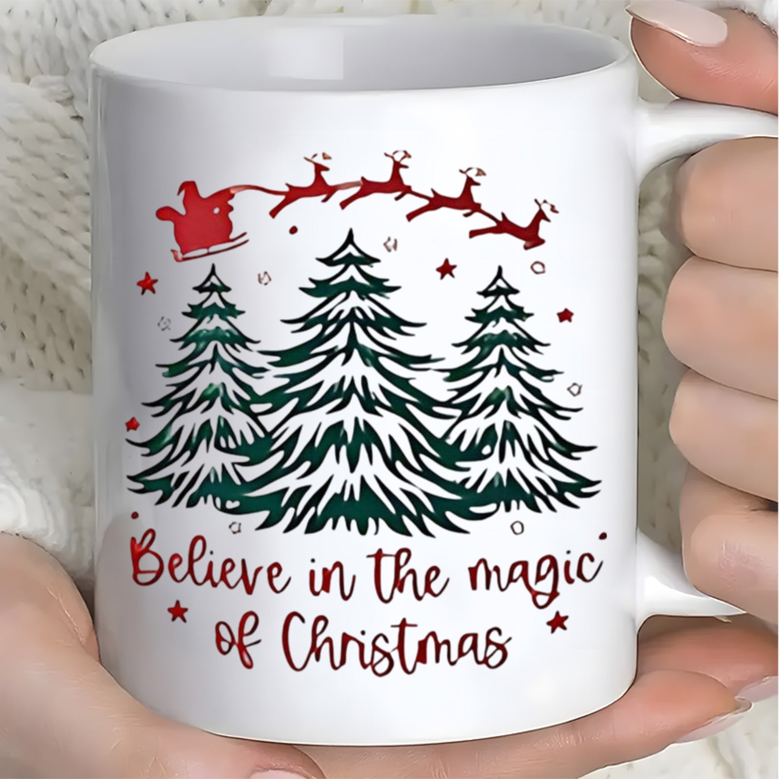 Tailorly White Ceramic 11 oz Mug - french text coffee mug magical winter cozy white