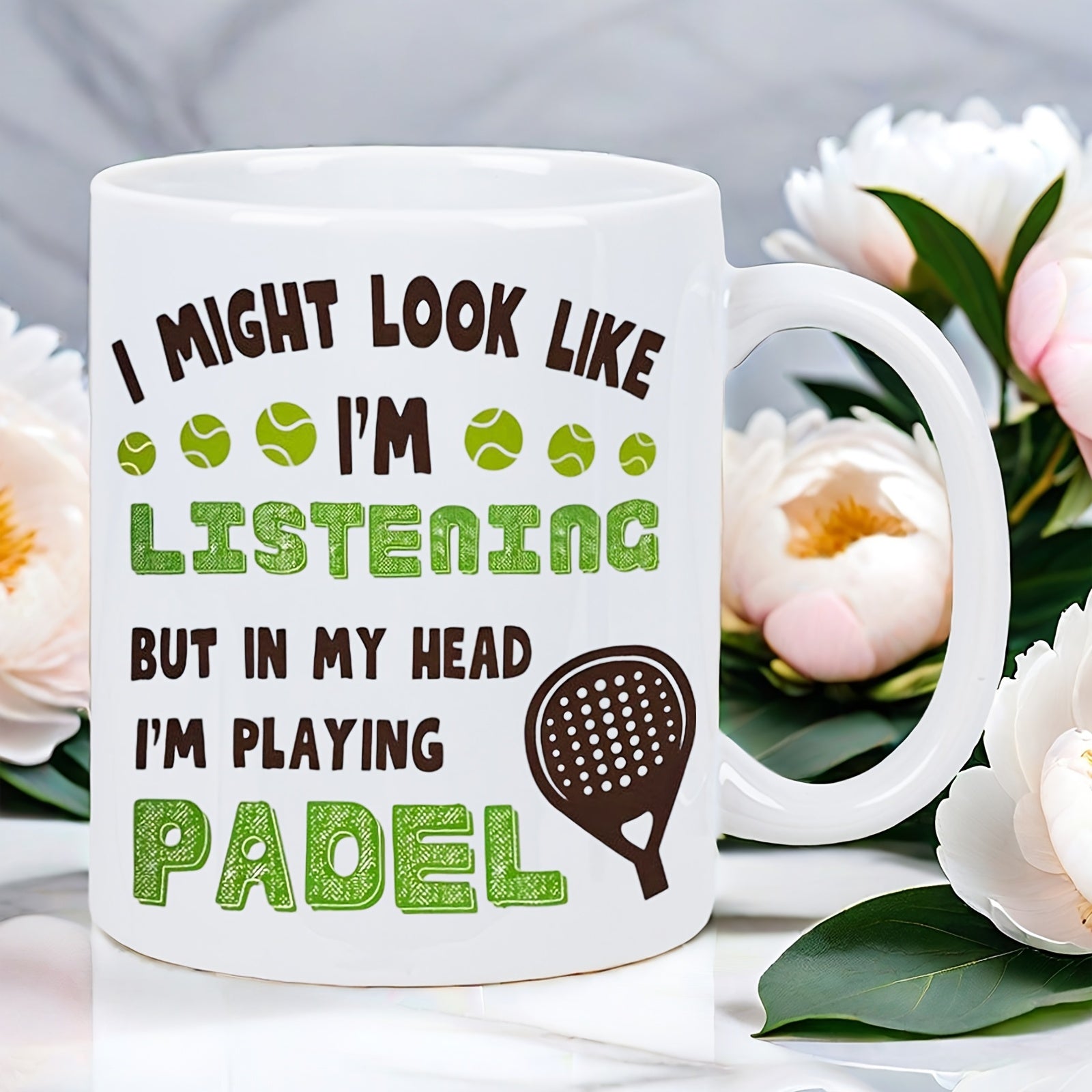 Tailorly White Ceramic 11 oz Mug - fun paddle design