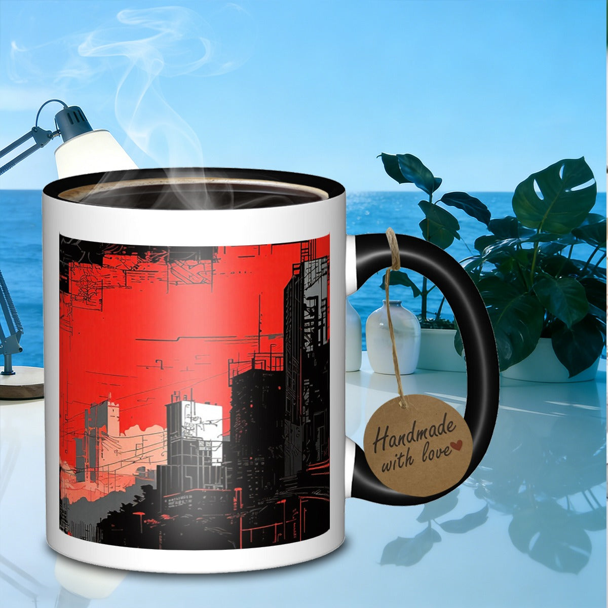 Tailorly Black Accent 11 oz Mug - cityscape galaxy
