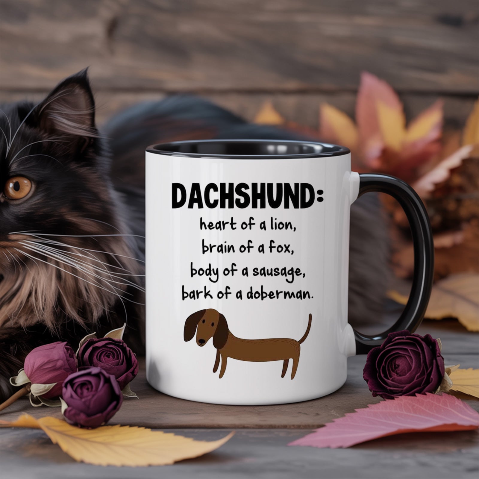 Tailorly Black Accent 11 oz Mug - brown canine design