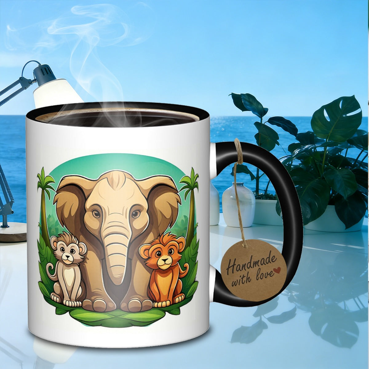 Tailorly Black Accent 11 oz Mug - jungle animal friends