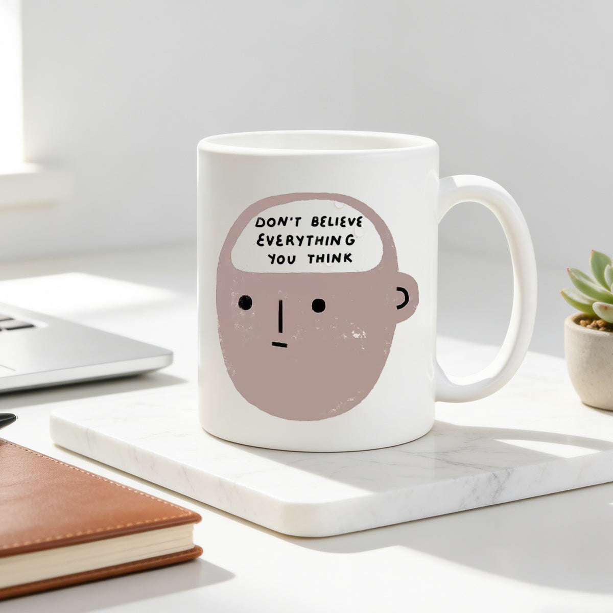 Tailorly White Ceramic 11 oz Mug - dont believe everything you for minimalist head print