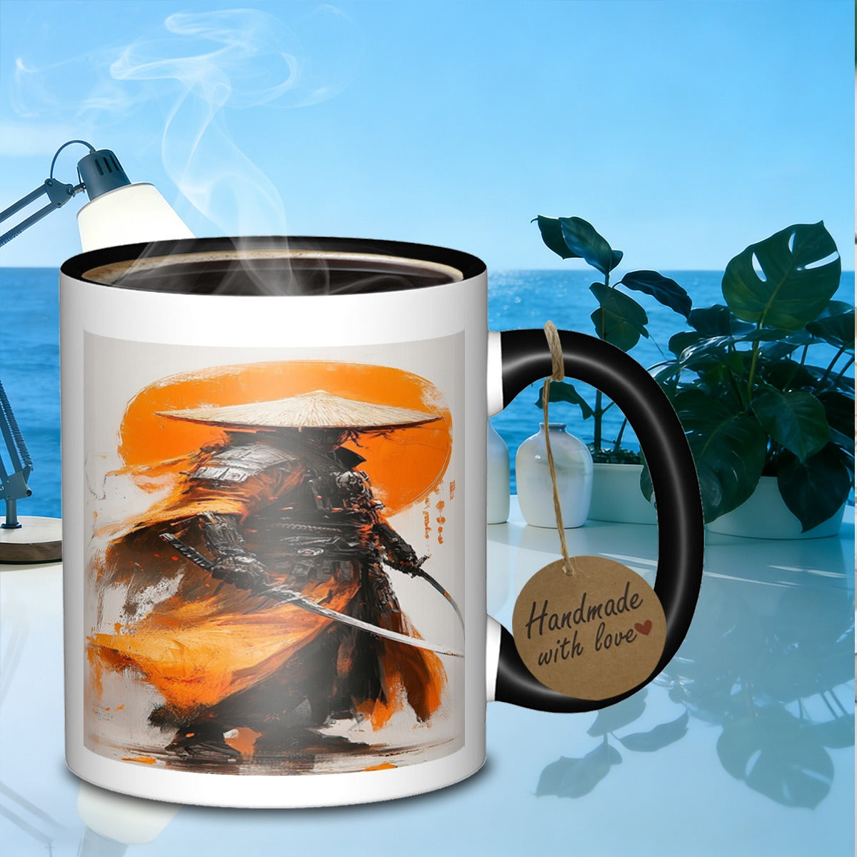Tailorly Black Accent 11 oz Mug - samurai warrior painting