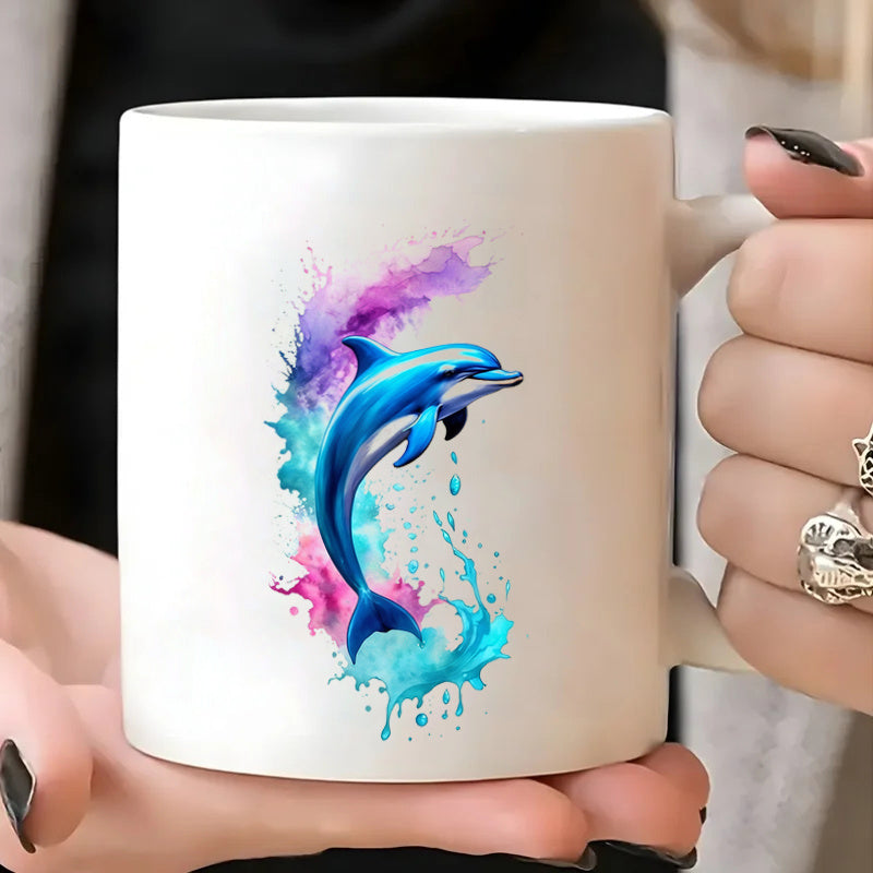 Tailorly White Ceramic 11 oz Mug - watercolor pink purple teal splatter