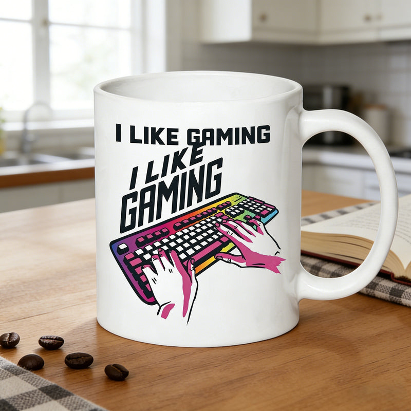 Tailorly White Ceramic 11 oz Mug - i like gaming rainbow rgb keyboard gamer gift gaming room decor