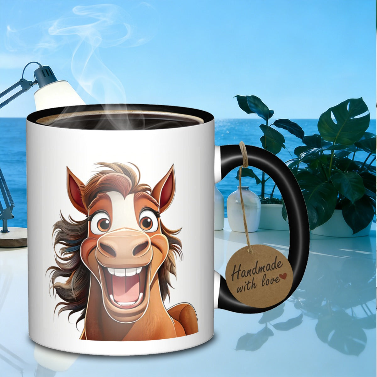 Tailorly Black Accent 11 oz Mug - cartoon horse portrait