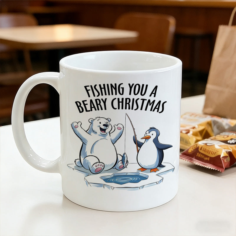 Tailorly White Ceramic 11 oz Mug - polar bear penguin