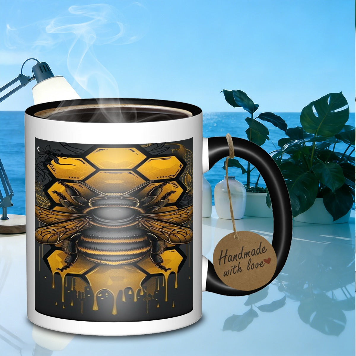 Tailorly Black Accent 11 oz Mug - honeycomb design