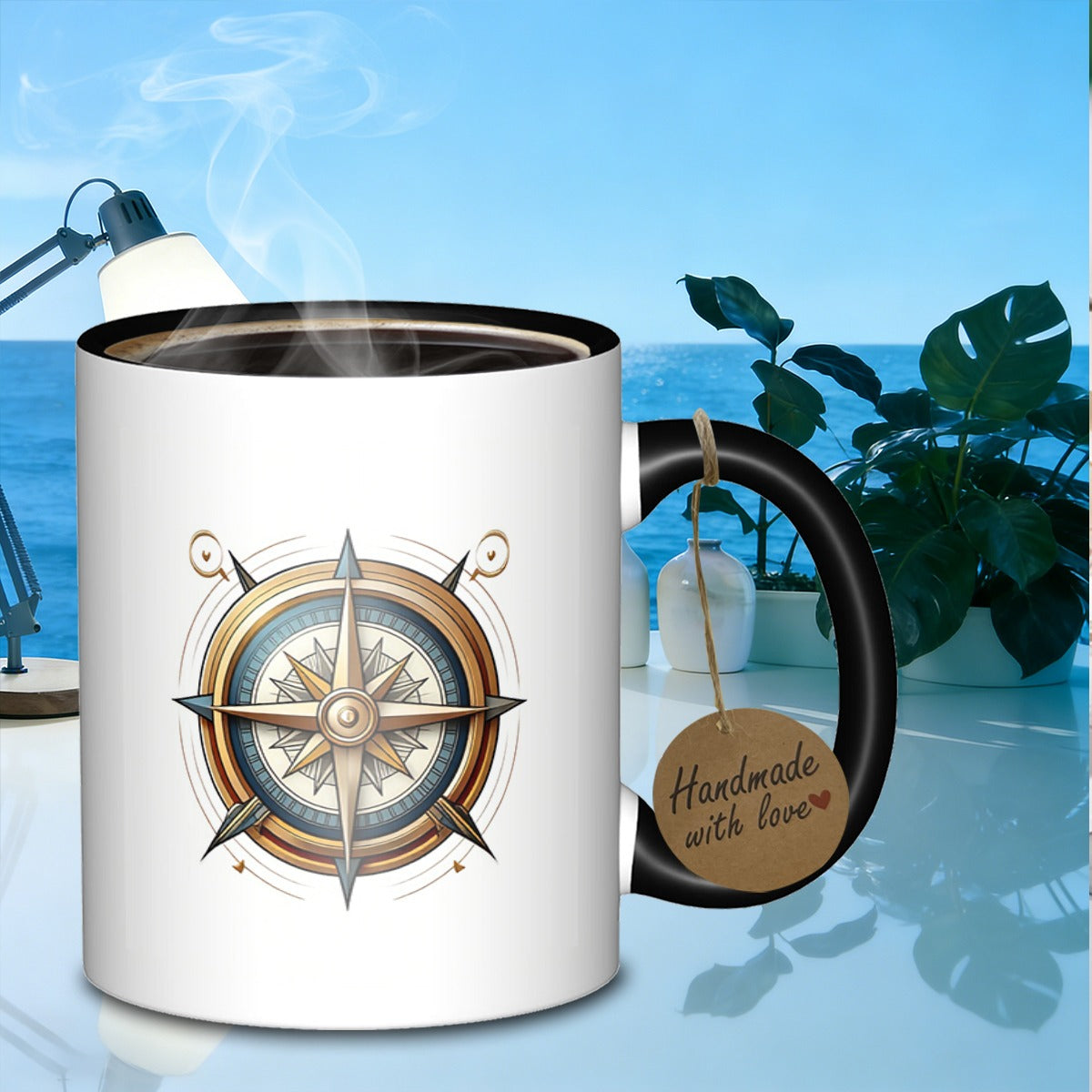 Tailorly Black Accent 11 oz Mug - nautical compass rose