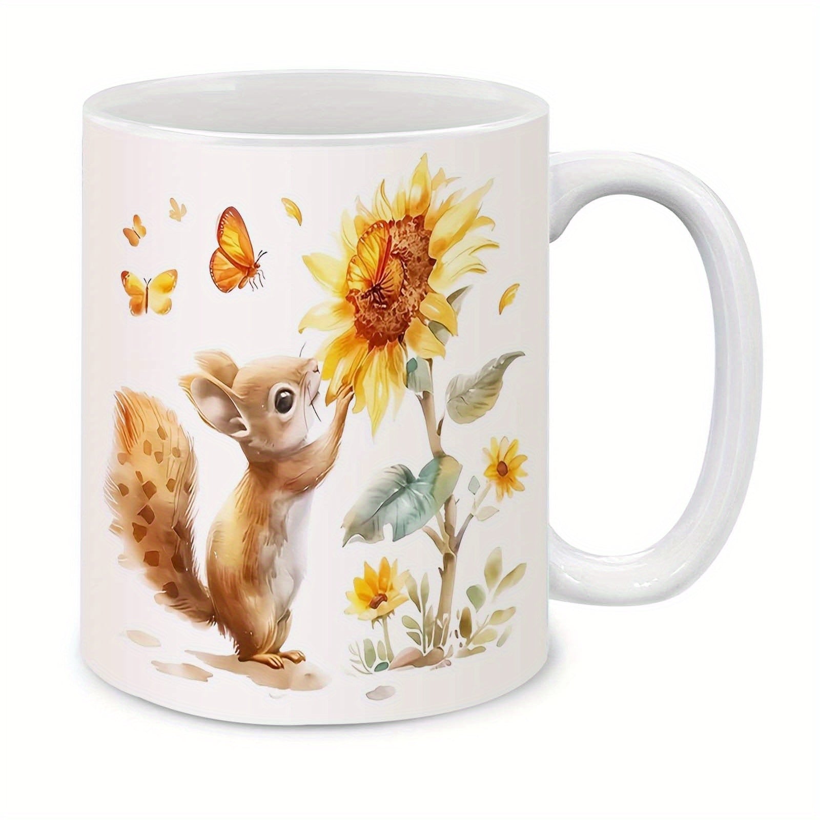 Tailorly White Ceramic 11 oz Mug - single piece squirrel design